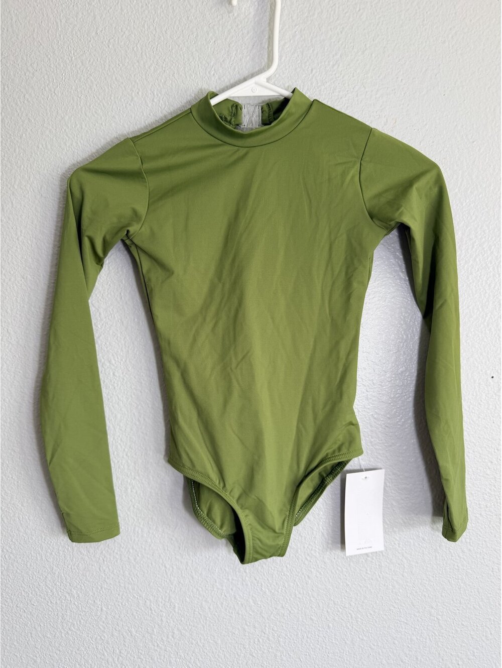 balTogs Mock Neck Long Sleeve Leotard Criss Cross Back Olive Green Size MC